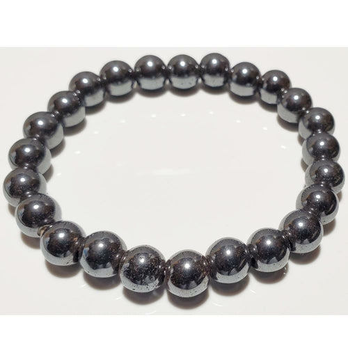 Hematite Beaded Stretch Bracelet - 8mm Round Beads for Everyday Wear and Solar Plexus Chakra Stone - Jewelry & Watches - Bijou Her - Color - Design - Material