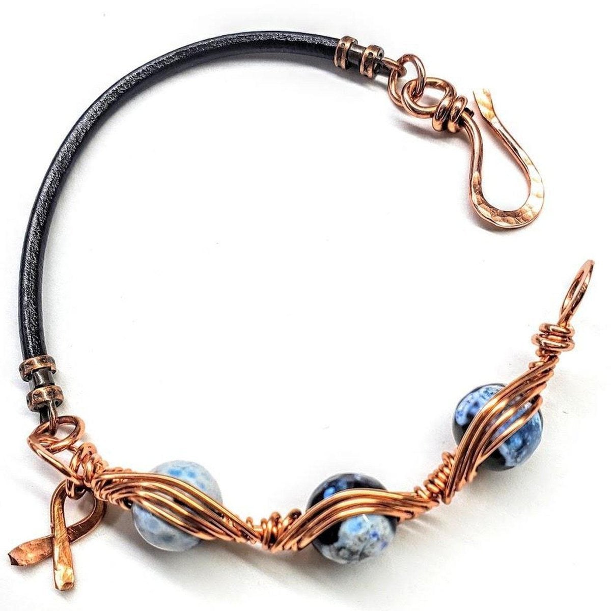 Handmade Herringbone Wire Wrap Child Abuse Prevention Bracelet with Agate Beads - Bracelets - Bijou Her -  -  - 
