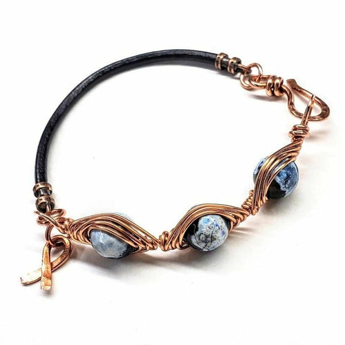 Handmade Herringbone Wire Wrap Child Abuse Prevention Bracelet with Agate Beads - Bracelets - Bijou Her - Size -  - 