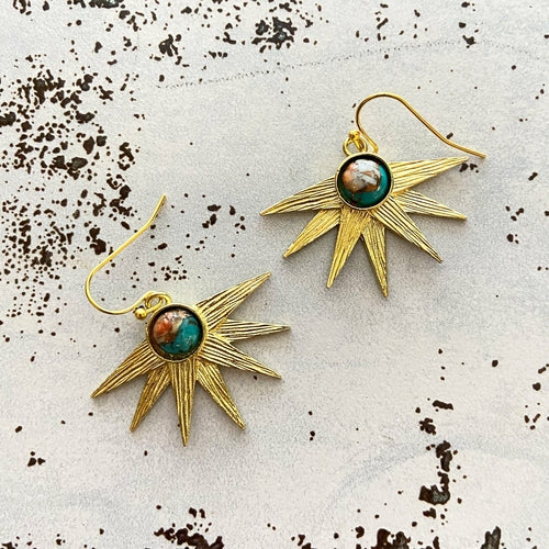 Sun Goddess Earrings with Copper Oyster Turquoise - Jewelry & Watches - Bijou Her - Color - Style - 