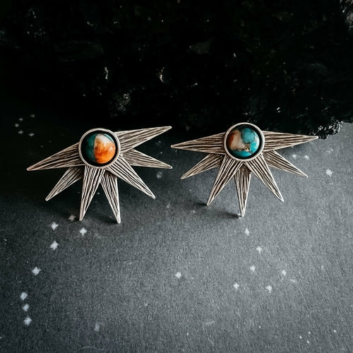 Sun Goddess Earrings with Copper Oyster Turquoise - Jewelry & Watches - Bijou Her - Color - Style - 