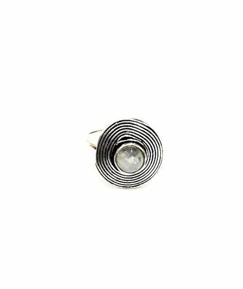 Handmade Circle Stone Ring - Brass and Silver, Hypoallergenic, One Size, Easy to Care For - Jewelry & Watches - Bijou Her - Colour -  - 