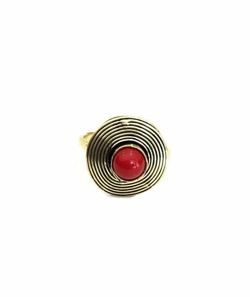 Handmade Circle Stone Ring - Brass and Silver, Hypoallergenic, One Size, Easy to Care For - Jewelry & Watches - Bijou Her - Colour -  - 