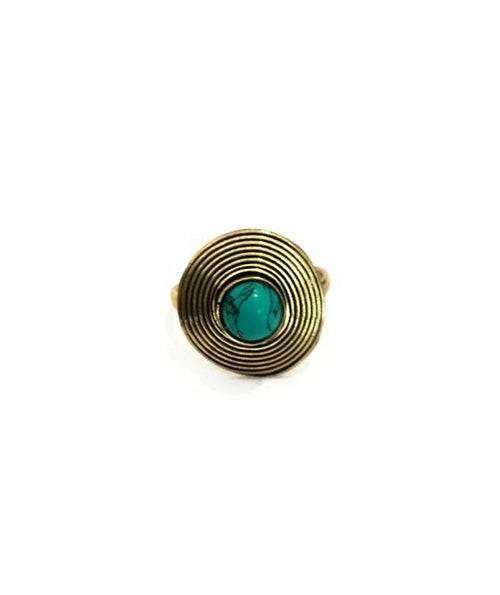 Handmade Circle Stone Ring - Brass and Silver, Hypoallergenic, One Size, Easy to Care For - Jewelry & Watches - Bijou Her - Colour -  - 