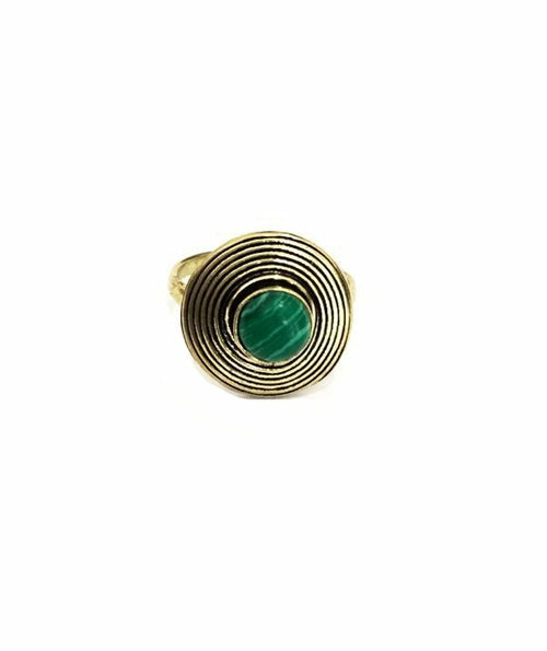 Handmade Circle Stone Ring - Brass and Silver, Hypoallergenic, One Size, Easy to Care For - Jewelry & Watches - Bijou Her - Colour -  - 