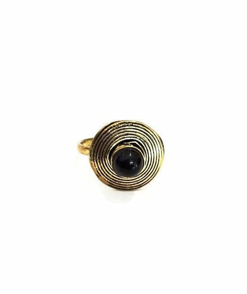 Handmade Circle Stone Ring - Brass and Silver, Hypoallergenic, One Size, Easy to Care For - Jewelry & Watches - Bijou Her - Colour -  - 