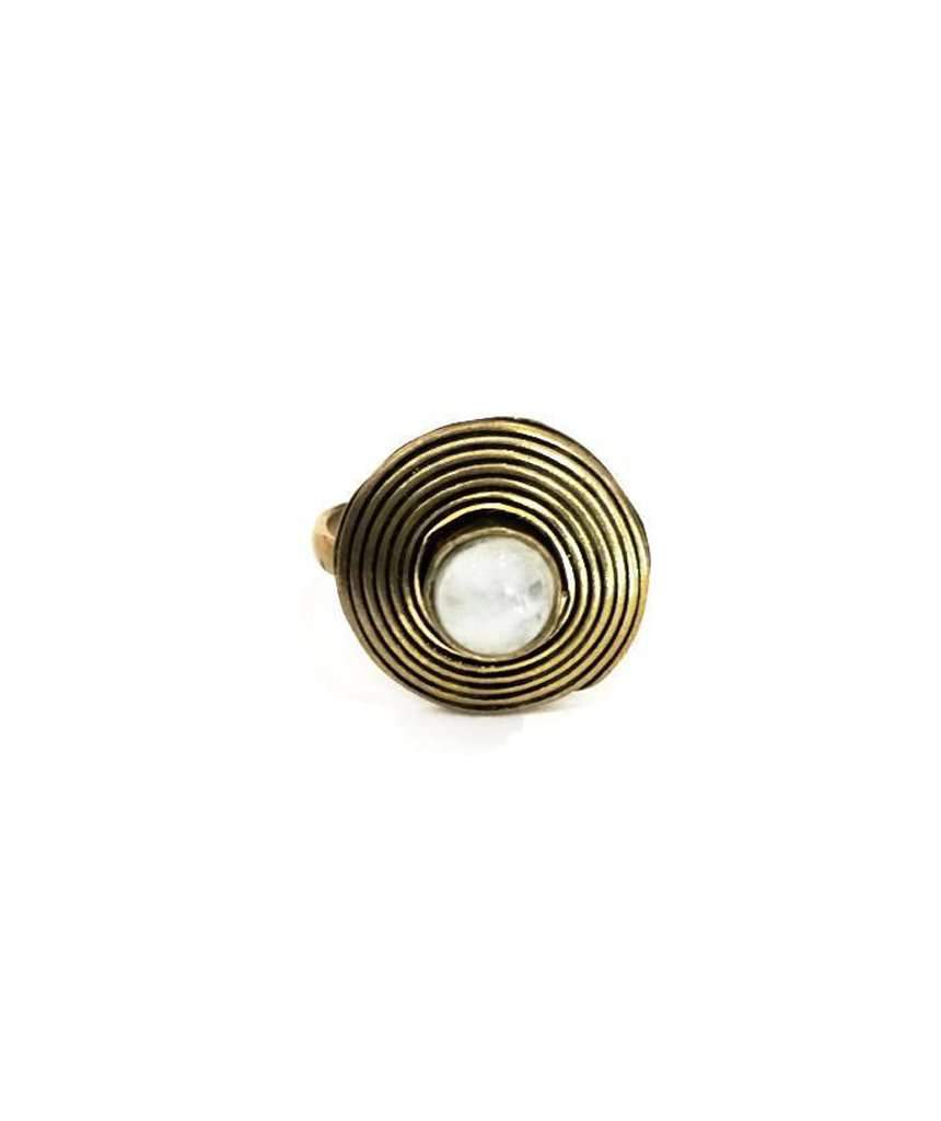 Handmade Circle Stone Ring - Brass and Silver, Hypoallergenic, One Size, Easy to Care For - Jewelry & Watches - Bijou Her -  -  - 