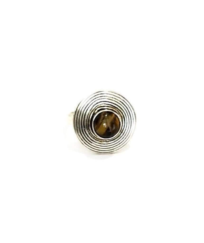 Handmade Circle Stone Ring - Brass and Silver, Hypoallergenic, One Size, Easy to Care For - Jewelry & Watches - Bijou Her -  -  - 