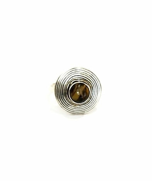Handmade Circle Stone Ring - Brass and Silver, Hypoallergenic, One Size, Easy to Care For - Jewelry & Watches - Bijou Her - Colour -  - 
