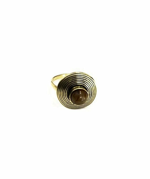 Handmade Circle Stone Ring - Brass and Silver, Hypoallergenic, One Size, Easy to Care For - Jewelry & Watches - Bijou Her - Colour -  - 