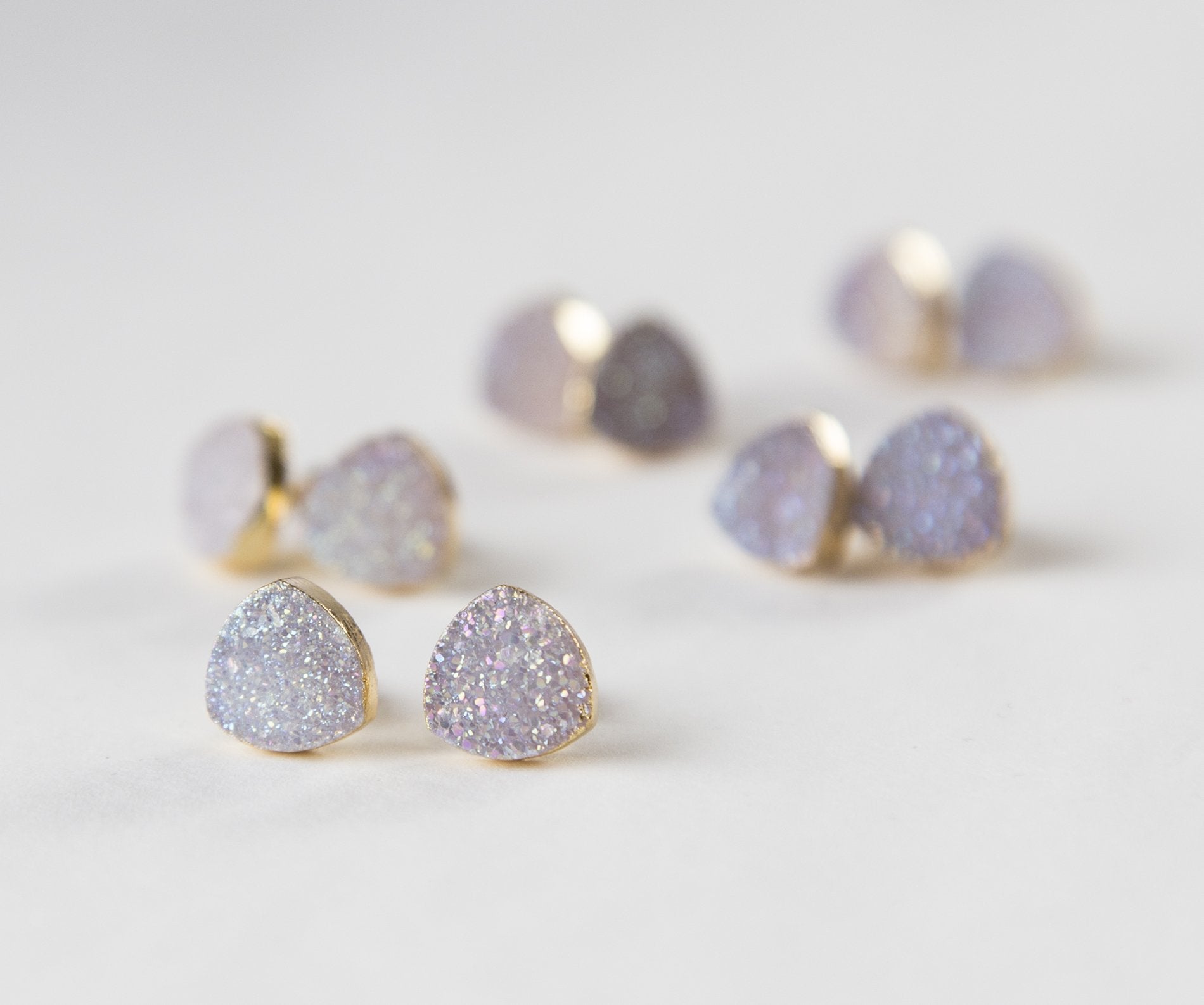 Sparkling White Druzy Gold Plated Stud Earrings - 10mm Stone Size - Jewelry & Watches - Bijou Her -  -  - 