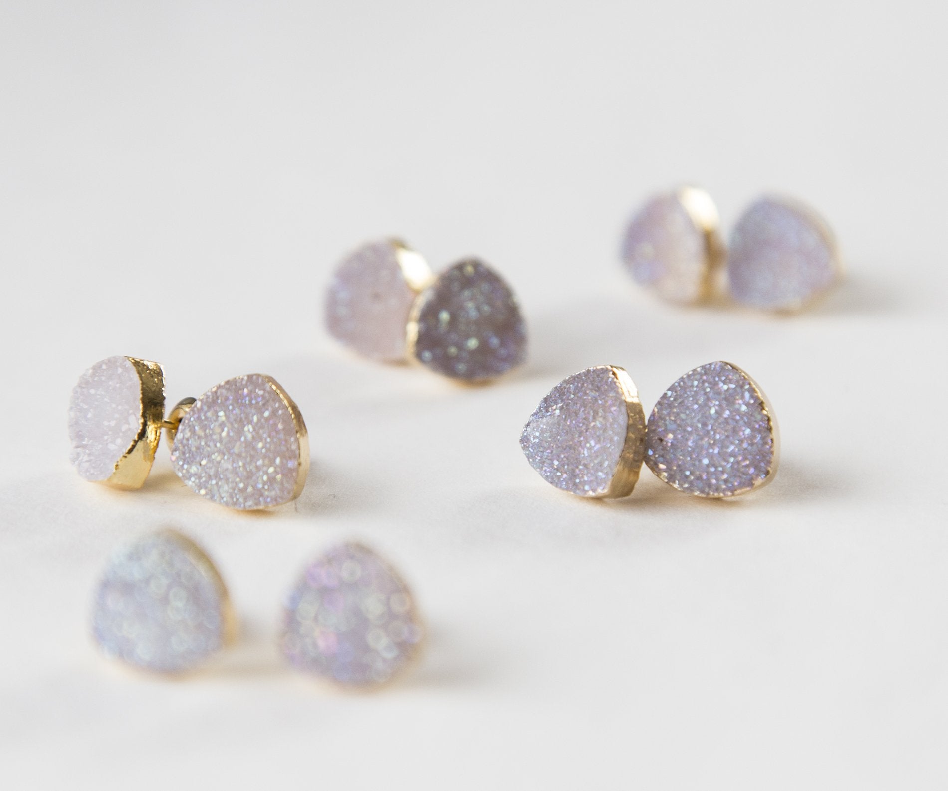 Sparkling White Druzy Gold Plated Stud Earrings - 10mm Stone Size - Jewelry & Watches - Bijou Her -  -  - 