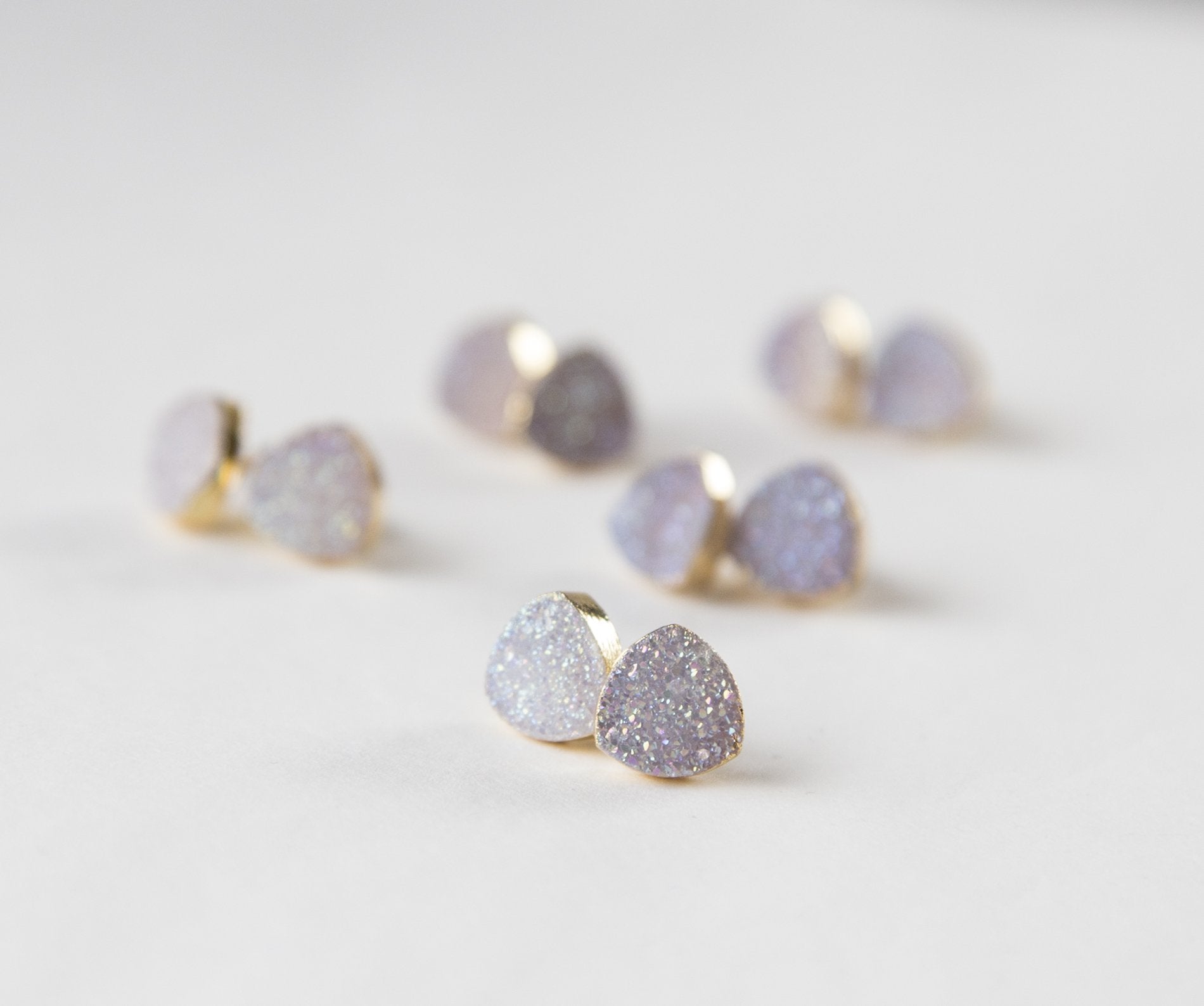 Sparkling White Druzy Gold Plated Stud Earrings - 10mm Stone Size - Jewelry & Watches - Bijou Her -  -  - 