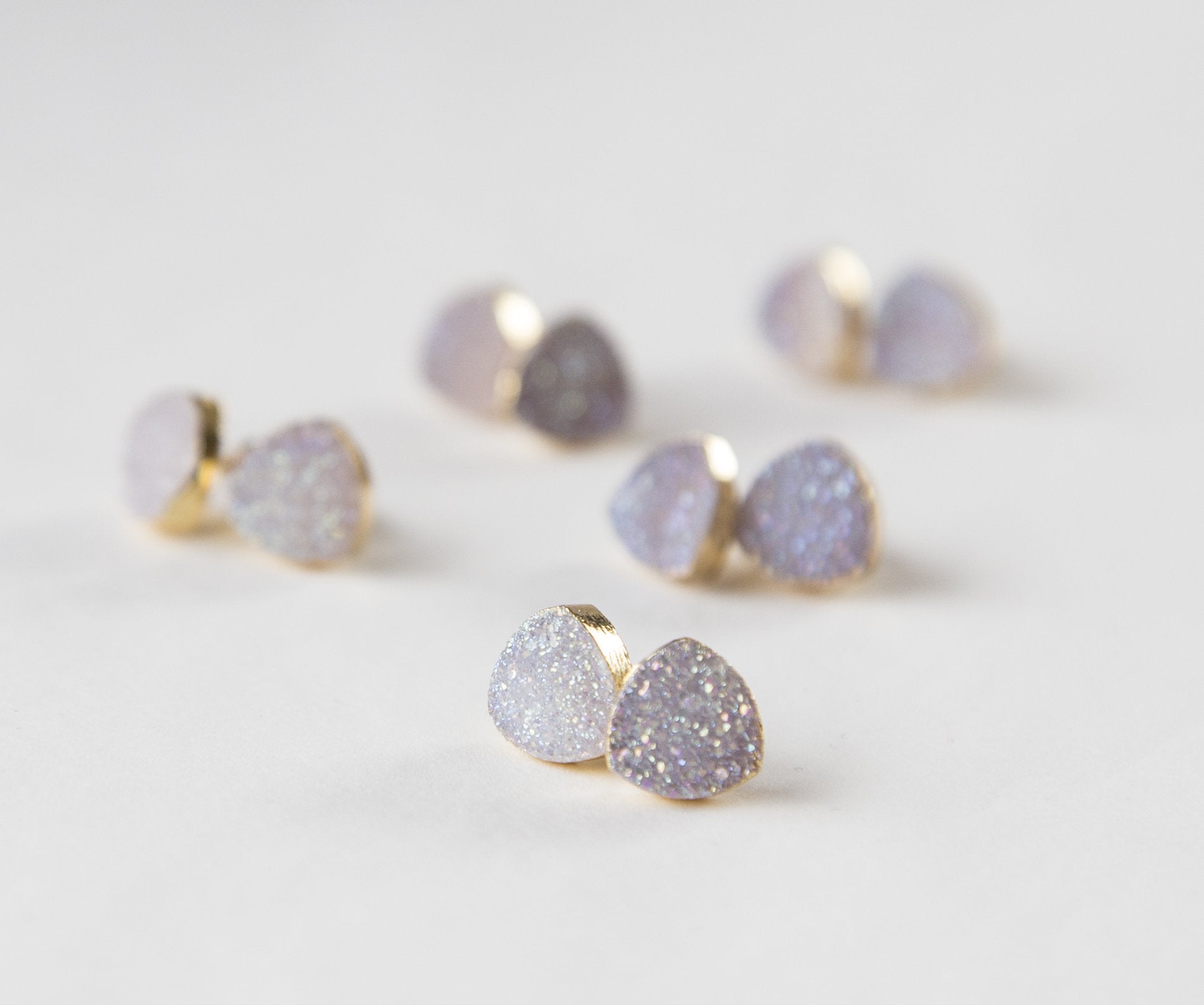 Sparkling White Druzy Gold Plated Stud Earrings - 10mm Stone Size - Jewelry & Watches - Bijou Her -  -  - 