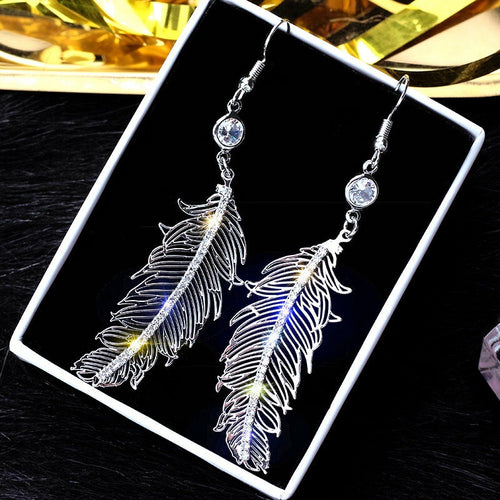 Silver Leaf Rhinestone Earrings - Elegant 925 Alloy Jewelry - Jewelry & Watches - Bijou Her - Color -  - 