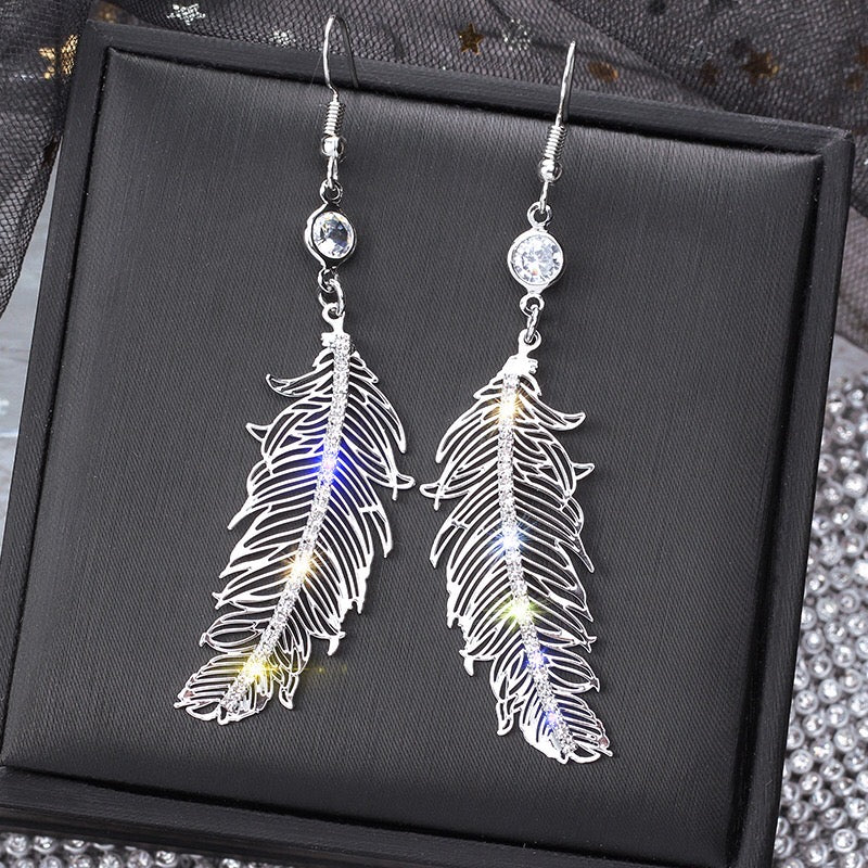 Silver Leaf Rhinestone Earrings - Elegant 925 Alloy Jewelry - Jewelry & Watches - Bijou Her -  -  - 