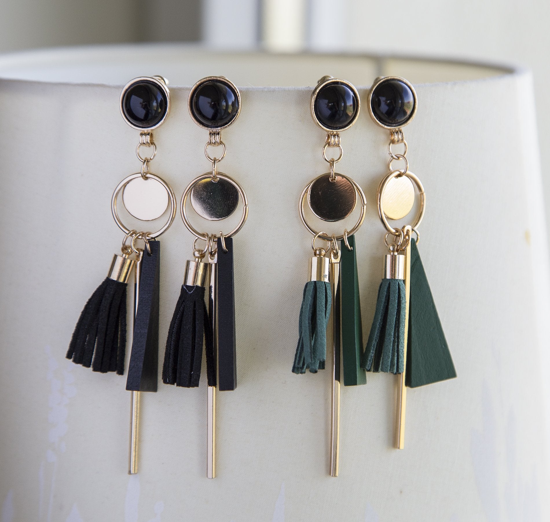 Green and Black Tassel Boho Earrings - Statement Summer Jewelry - Jewelry & Watches - Bijou Her -  -  - 