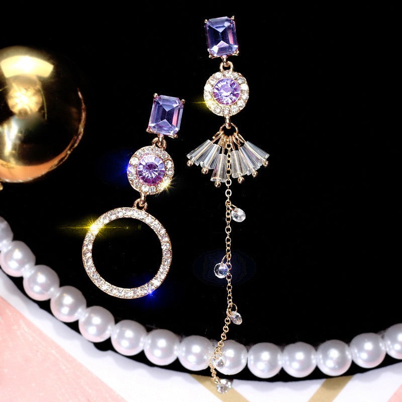 Shining Asymmetric Purple Earrings with Tassels - Rhinestones and Crystals - Feb 2022 - Jewelry & Watches - Bijou Her -  -  - 