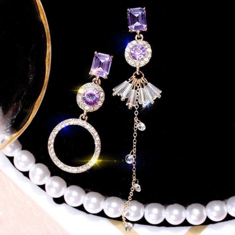 Shining Asymmetric Purple Earrings with Tassels - Rhinestones and Crystals - Feb 2022 - Jewelry & Watches - Bijou Her -  -  - 