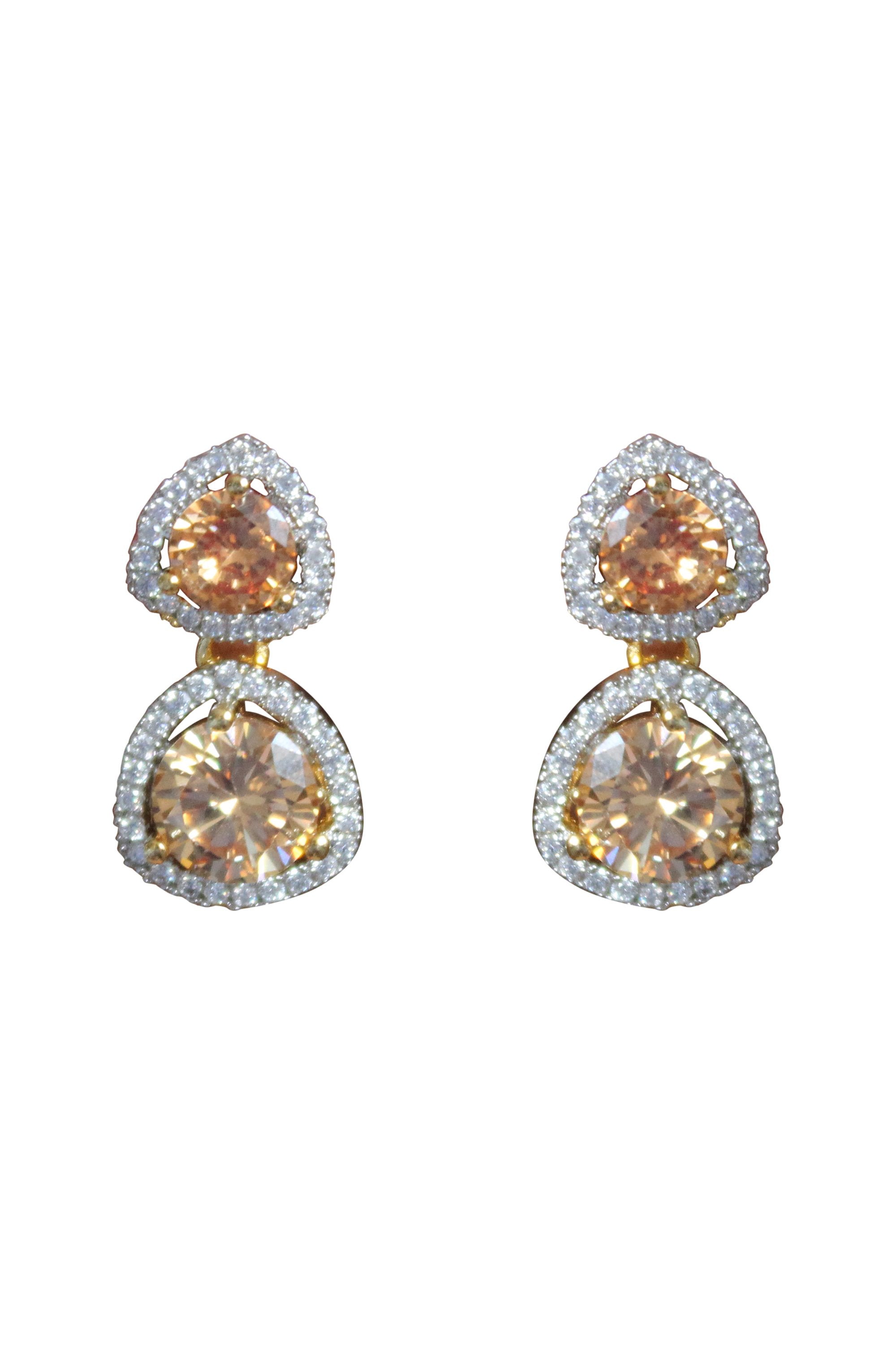 Nikobar Stone Earrings - Gold Plated with Encrusted Crystals and Island Design - Jewelry & Watches - Bijou Her -  -  - 