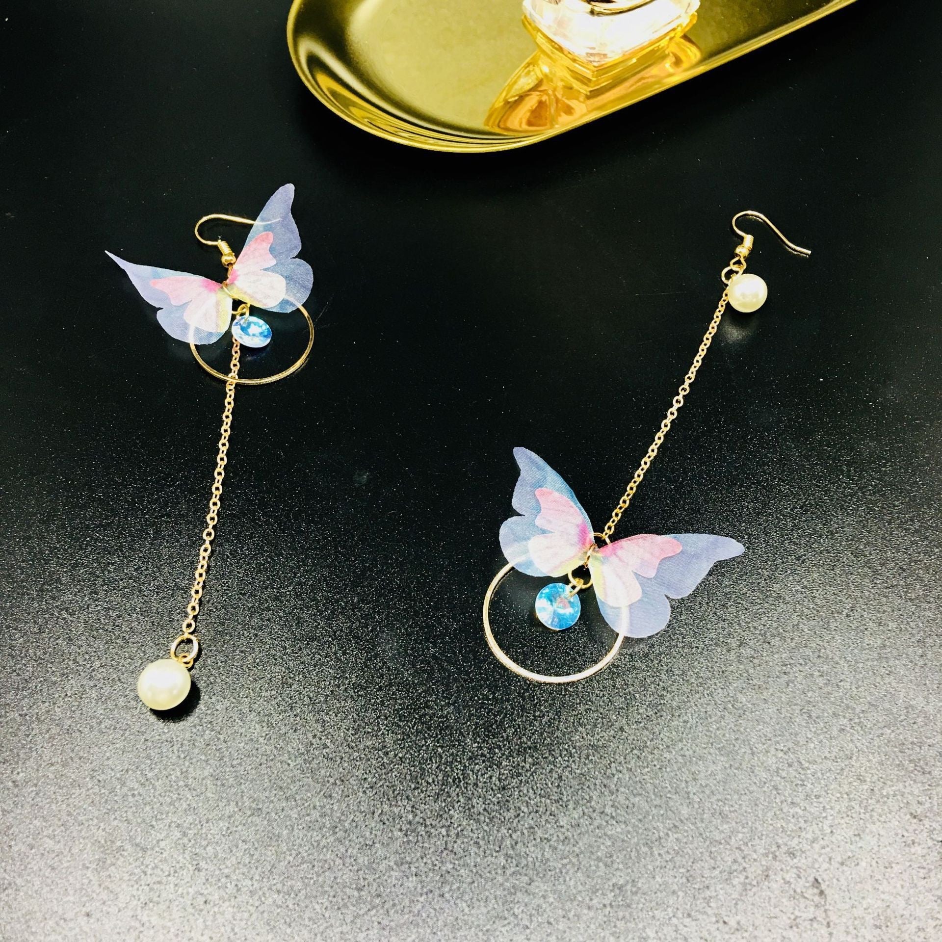 Shining Asymmetric Pearl Butterfly Earrings - Jan 2022 - 12.2cm Dimension - Jewelry & Watches - Bijou Her -  -  - 