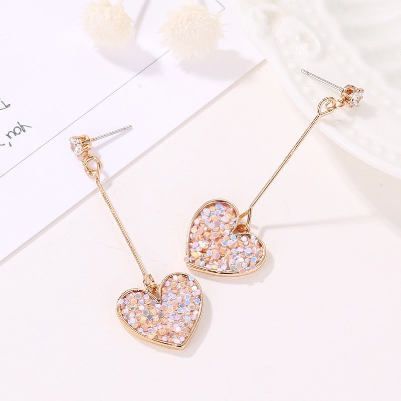 Sparkling Heart Earrings with Sequins and Rhinestones - 5.5cm x 1.7cm, 4.6g - Jewelry & Watches - Bijou Her -  -  - 