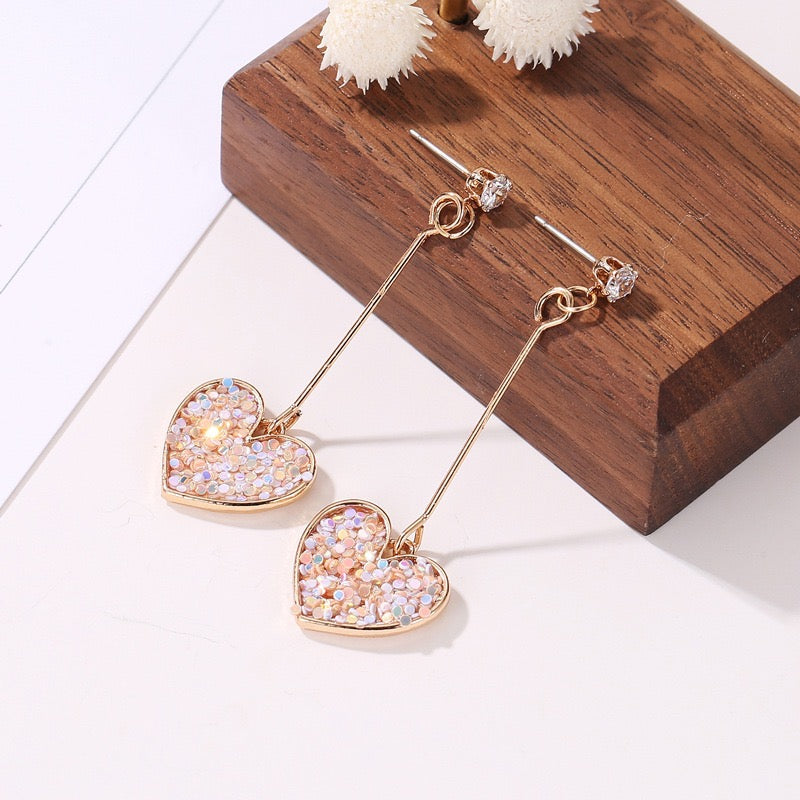 Sparkling Heart Earrings with Sequins and Rhinestones - 5.5cm x 1.7cm, 4.6g - Jewelry & Watches - Bijou Her -  -  - 