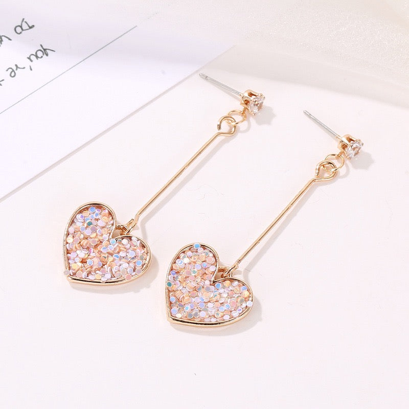 Sparkling Heart Earrings with Sequins and Rhinestones - 5.5cm x 1.7cm, 4.6g - Jewelry & Watches - Bijou Her -  -  - 