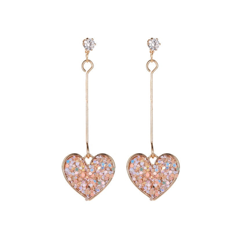 Sparkling Heart Earrings with Sequins and Rhinestones - 5.5cm x 1.7cm, 4.6g - Jewelry & Watches - Bijou Her -  -  - 