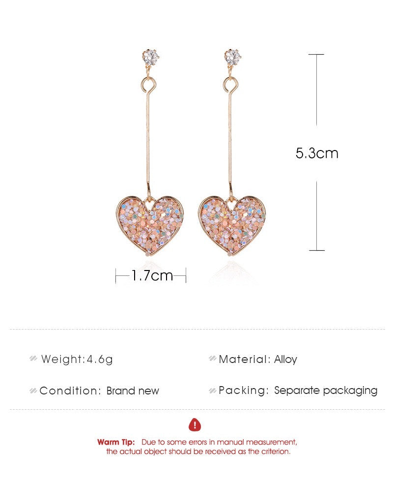 Sparkling Heart Earrings with Sequins and Rhinestones - 5.5cm x 1.7cm, 4.6g - Jewelry & Watches - Bijou Her -  -  - 