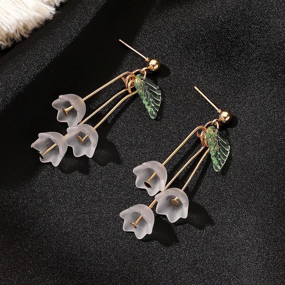Three Little Ice Flowers with Leaf Earrings - Jewelry & Watches - Bijou Her -  -  - 