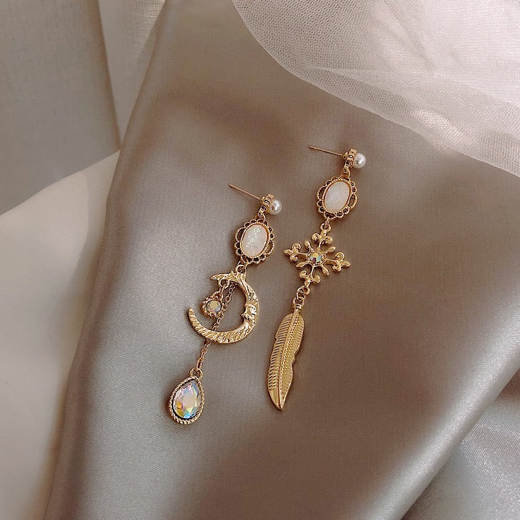 Rainbow Moonstone Baroque Earrings - Asymmetric 925 Silver & Rhinestone Jewelry - Jewelry & Watches - Bijou Her -  -  - 