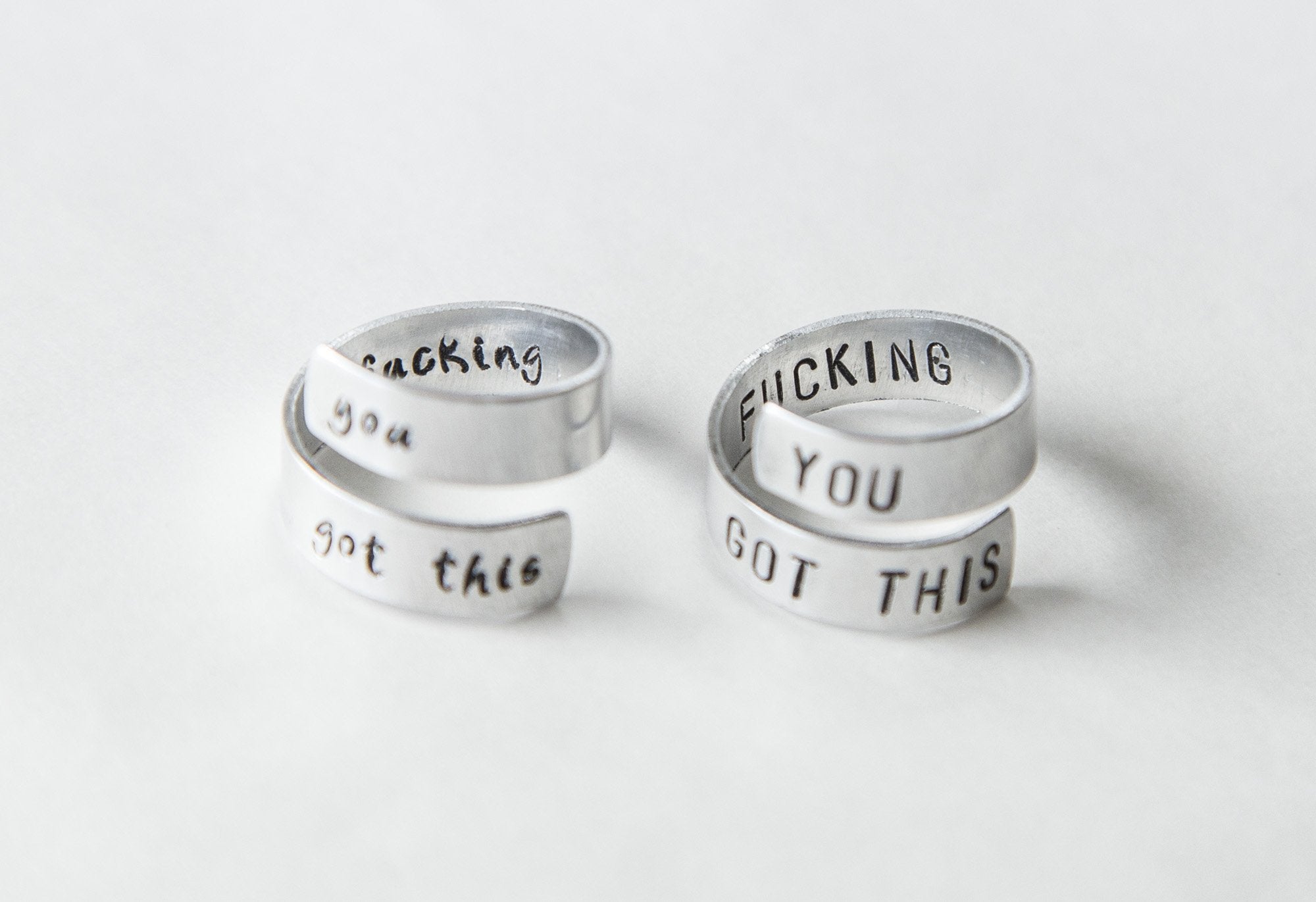 Motivational Aluminum Wrap Ring - Adjustable Size, Hand-Stamped Letters, "You F-ing Got This" Design - Jewelry & Watches - Bijou Her -  -  - 