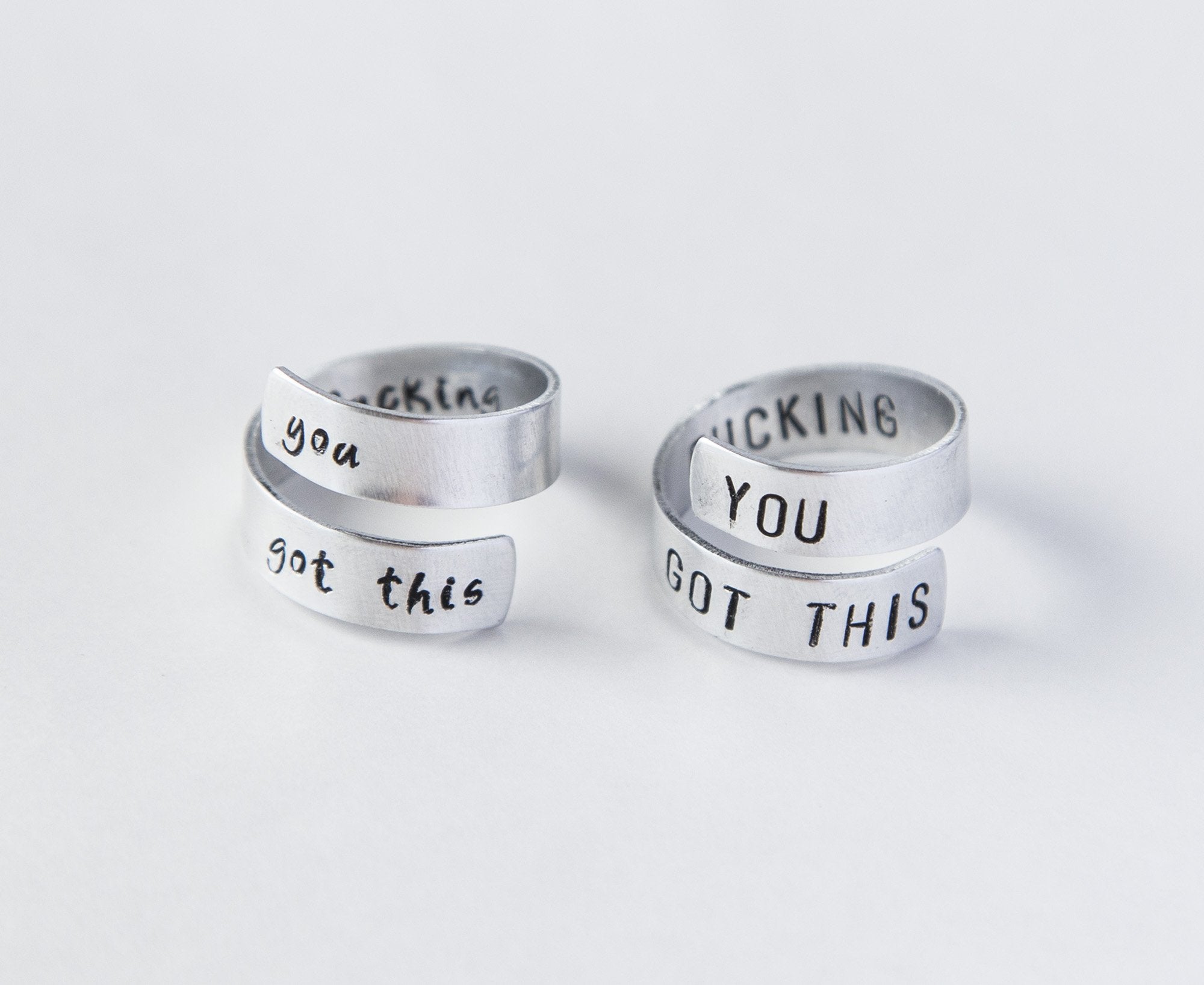 Motivational Aluminum Wrap Ring - Adjustable Size, Hand-Stamped Letters, "You F-ing Got This" Design - Jewelry & Watches - Bijou Her -  -  - 