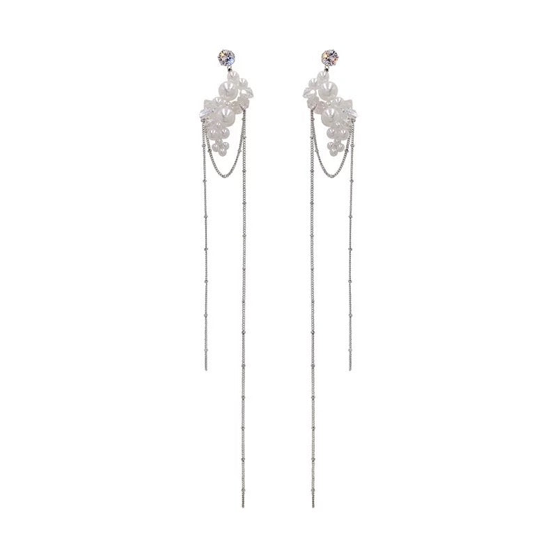 Long Tassel Earrings with Dramatic Pearls and Crystals - Alloy and S925 Jewelry - Jewelry & Watches - Bijou Her -  -  - 