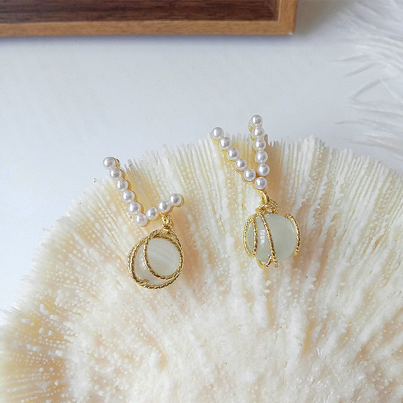 Opal Tassel Pearl Earrings - Artificial Opal & S925 Alloy Jewelry - Jewelry & Watches - Bijou Her -  -  - 