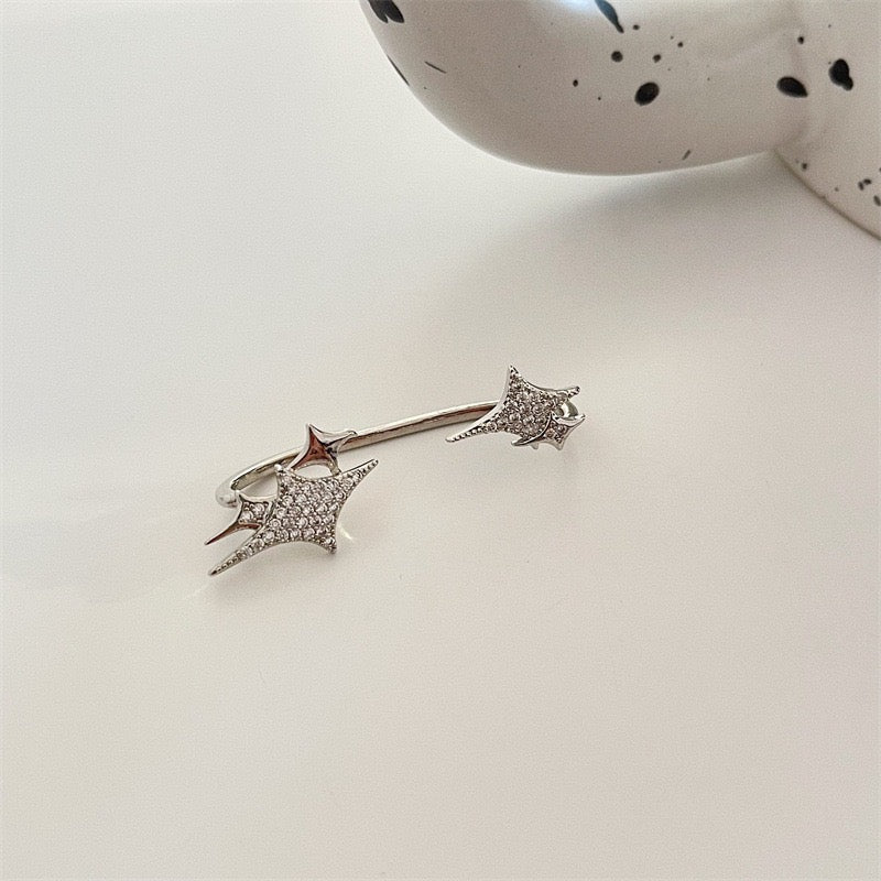 Rhinestone Four-Pointed Star Ear Clip - 4.3cm Alloy Design for Feb 2022 - Jewelry & Watches - Bijou Her -  -  - 