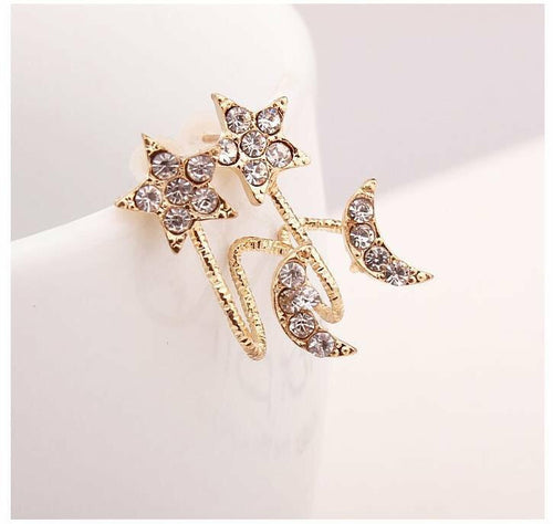 Rhinestone Moon and Star Ear Clip - Alloy and Rhinestone Jewelry, 2.5cm Dimension, 3g Weight - Jewelry & Watches - Bijou Her - Color -  - 