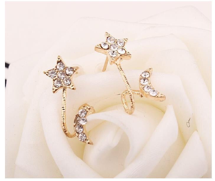 Rhinestone Moon and Star Ear Clip - Alloy and Rhinestone Jewelry, 2.5cm Dimension, 3g Weight - Jewelry & Watches - Bijou Her -  -  - 