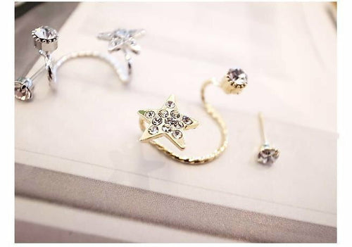 Shining Rhinestone Star Ear Studs and Clips - Alloy and Rhinestone Jewelry, 3cm/0.5cm, 3g, Oct 2021 - Jewelry & Watches - Bijou Her - Color -  - 