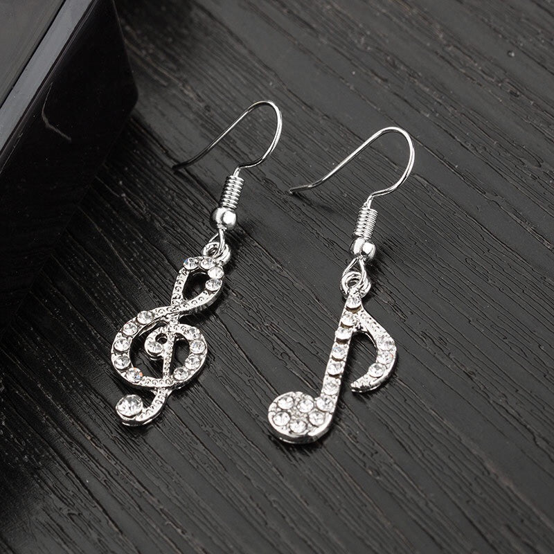 Shining Asymmetric Music Note Rhinestone Earrings - Alloy, 4cm/4.5cm, 3g - Jewelry & Watches - Bijou Her -  -  - 