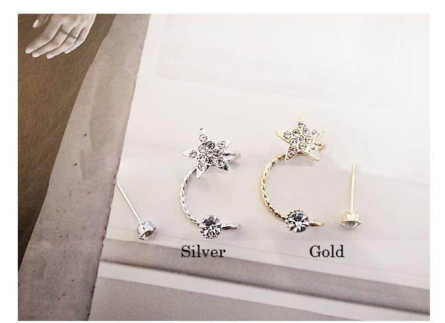 Star Ear Stud and Clip for Left Ear - Alloy and Rhinestone Materials - 3cm/0.3cm - Feb 2022 - Jewelry & Watches - Bijou Her -  -  - 