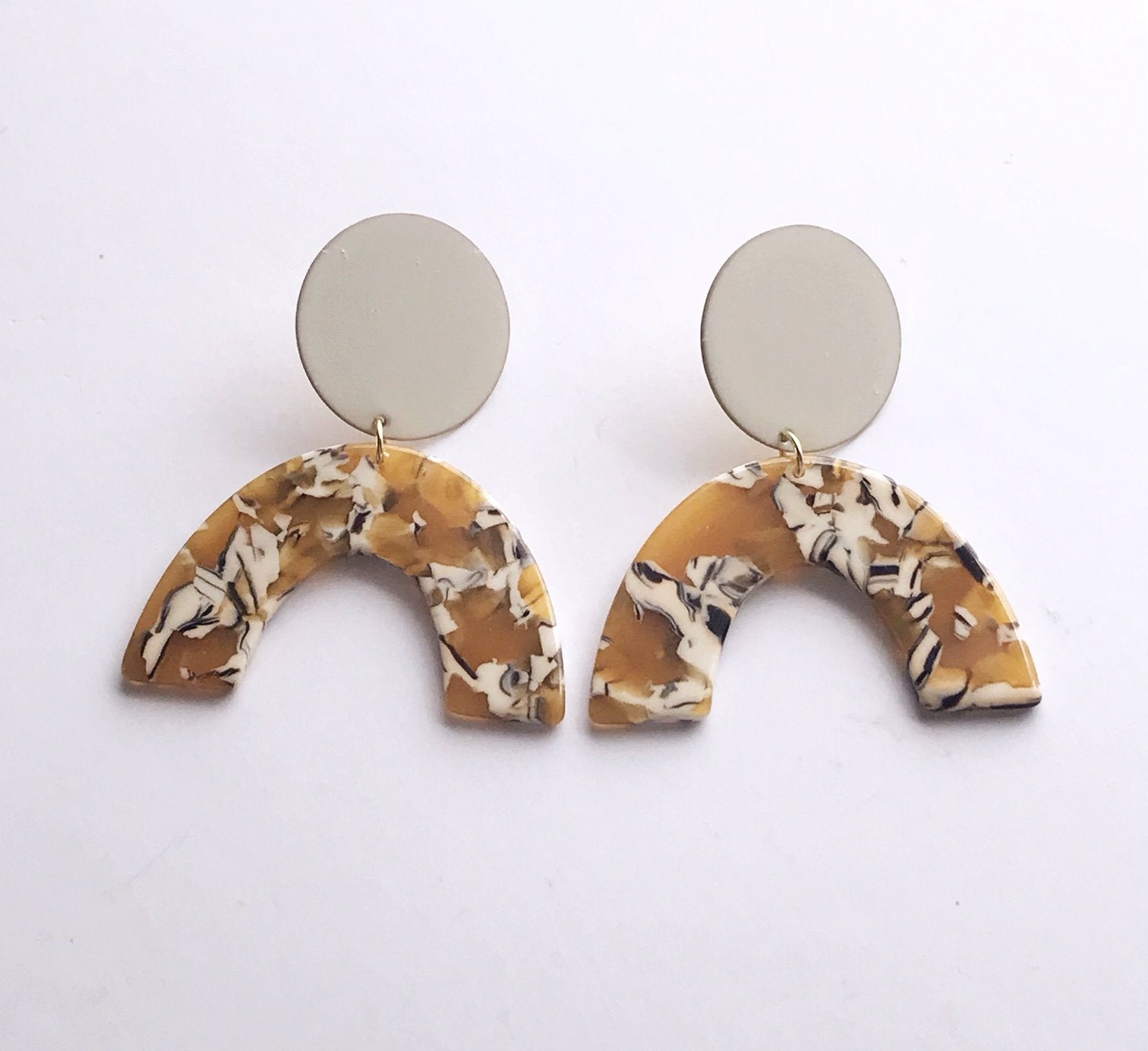 Ivory and Mustard Safari Earrings - Handcrafted Statement Jewelry - Jewelry & Watches - Bijou Her -  -  - 