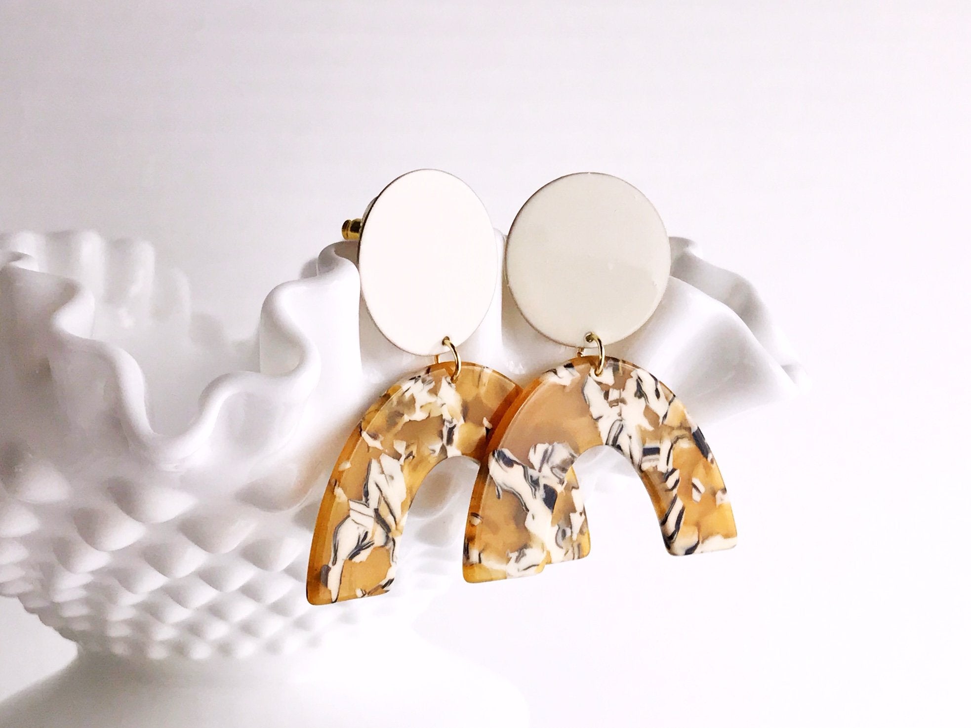 Ivory and Mustard Safari Earrings - Handcrafted Statement Jewelry - Jewelry & Watches - Bijou Her -  -  - 