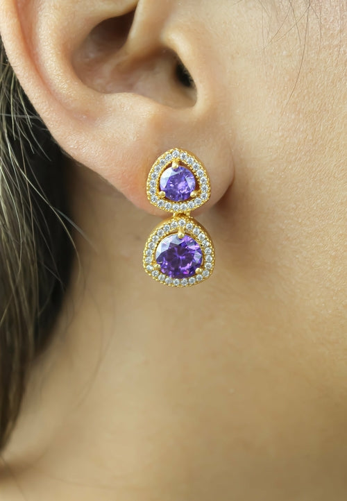 Nikobar Stone Earrings - Gold Plated with Encrusted Crystals and Island Design - Jewelry & Watches - Bijou Her - Color -  - 