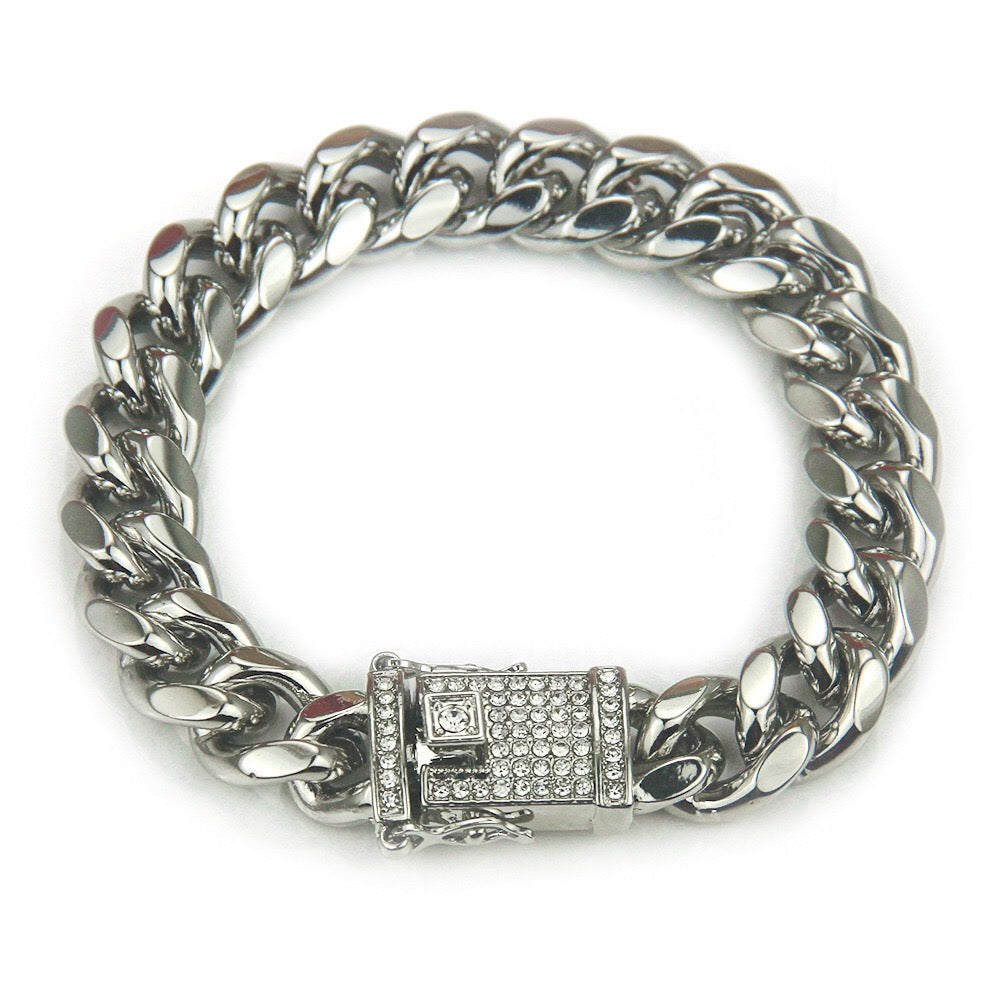 Studded Curb Chain Bracelet - Alloy, 20cm Length, 66g Weight - Jewelry & Watches - Bijou Her -  -  - 