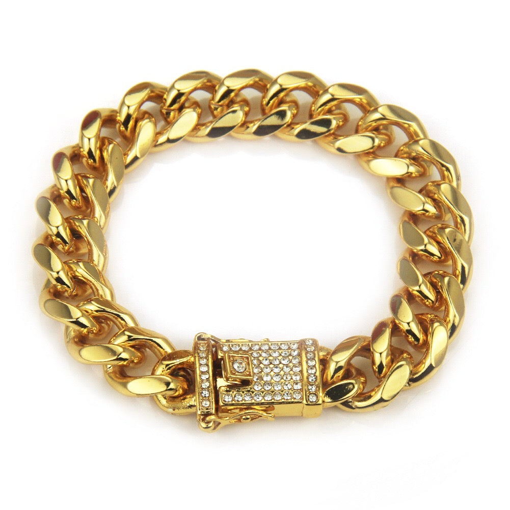 Studded Curb Chain Bracelet - Alloy, 20cm Length, 66g Weight - Jewelry & Watches - Bijou Her -  -  - 