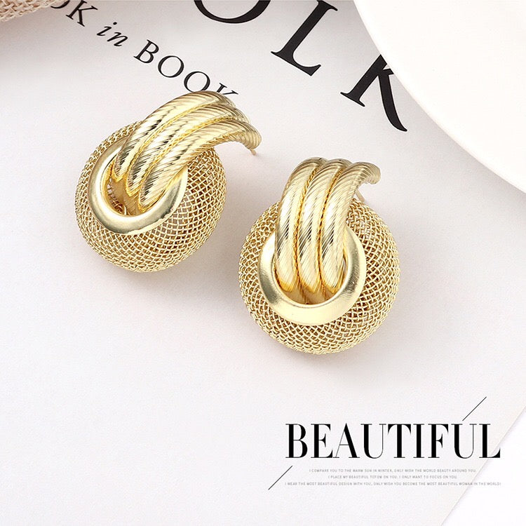 Stylish Honeycomb Earrings - Alloy and Steel, 3.4cm, 15g - Jewelry & Watches - Bijou Her -  -  - 