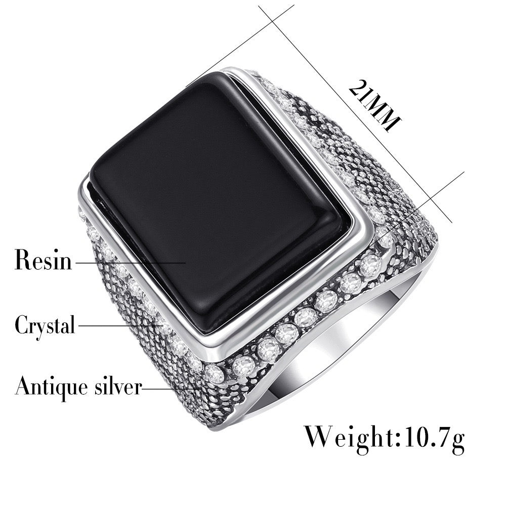 Resin Gemstone Ring with Rhinestone Circle - 21mm, 10.7g - Jewelry & Watches - Bijou Her -  -  - 