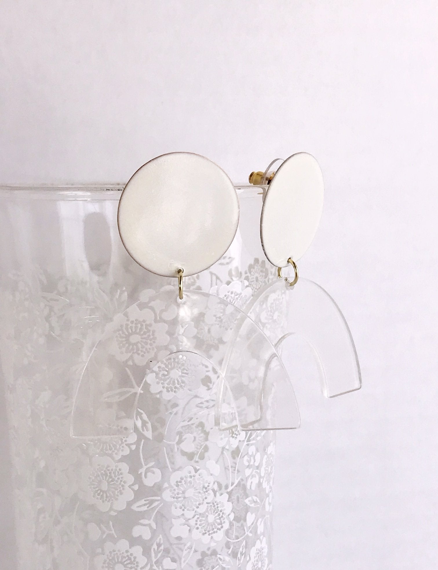 Ivory and Clear Tortoise Shell Arch Earrings - Handcrafted Statement Jewelry - Jewelry & Watches - Bijou Her -  -  - 
